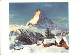 11866888 Matterhorn VS Mit Berghuetten Kuenstlerkarte Matterhorn VS - Autres & Non Classés