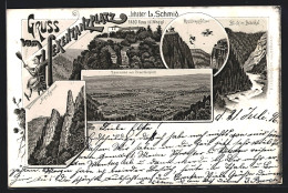 Lithographie Thale, Hotel Auf Dem Hexentanzplatz, Panorama Vom Hexentanzplatz Aus, Rosstrappfelsen  - Thale