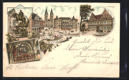 Lithographie Bremen, Gewerbehaus, Rathaus, Dom Und Börse, Kaiser Wilhelm I.-Denkmal, Ratskeller  - Bremen