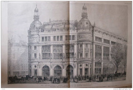 Paris - Les Grands Magasins Du Printemps - Facade De Le Rue Du Havre Et Entrée Principale - Page Original  1883 - Historical Documents