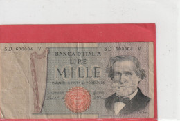 BANCA D'ITALIA  .  1.000 LIRE  .  G. VERDI  .  N°  SD 600004 V .  2 SCANNES  .  BILLET USITE - 1000 Liras