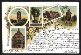 Lithographie Hameln, Rattenfängerhaus, Gertrudenbrunnen, Hochzeitshaus, Rattenfänger Von Hameln  - Hameln (Pyrmont)