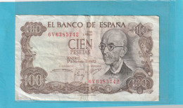 EL BANCO DE ESPANA  .  100 PESETAS  .  17-11-1970  .  N°  6V 6385742 .  2 SCANNES  .  BILLET USITE - 100 Peseten