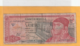 EL BANCO DE MEXICO S.A.   .  20 PESOS  .  18-7-1973  .  N°  J 1979245 .  2 SCANNES  .  BILLET TRES USITE - Mexique