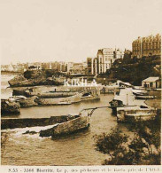 Photo Stéréoscopique 7,3x7,4cm Carte 17x8,7 Cm S.53 - 3366 BIARRITZ, Le Port Des Pêcheurs Et Le Basta Pris De L'Attalaye - Stereo-Photographie