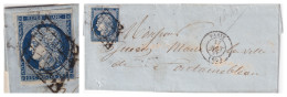 LETTRE. 17 AOUT 1851. GRILLE DE PARIS SUR N° 4. 3 BELLES MARGES ET VOISIN. POUR FONTAINEBLEAU - Otros & Sin Clasificación