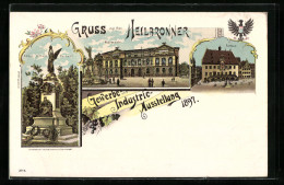 Lithographie Heilbronn, Gewerbe- Und Industrie-Ausstellung 1897, Rathaus, Harmonie, Kaiser Wilhem-Denkmal  - Exhibitions