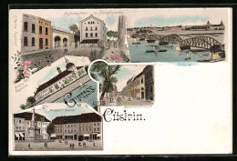 Lithographie Cüstrin, Schloss Kaserne, Oderbrücke, Berlinerstrasse  - Sonstige & Ohne Zuordnung