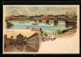 Lithographie Cuestrin / Kostrzyn, Teilansicht Mit Oderbrücke, Hauptwache  - Altri & Non Classificati