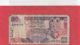 CENTRAL BANK OF SRI LANKA   .  20 RUPEES  .  15-11-1995  .  N°   L/68 064725 .  2 SCANNES  .  BILLET TRES USITE MANQUE 3 - Sri Lanka