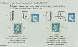 176 Pasteur 50 C. Bleu  Les Deux Timbres Normal (charnière) Et Roulette Luxe - 1922-26 Pasteur