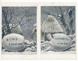 2 CPA 9 X 14 Année 1906 (6 A Et B)  "Adieu 1905 Bons Souvenirs"  "Bonjour 1906 Souhaits Sincères"  œuf Bébé Paillotte - Nouvel An