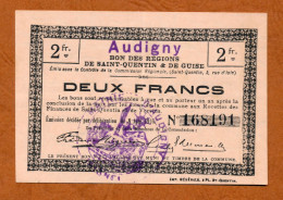 1914-1918 // AUDIGNY (Aisne 02) // SQG // Août 1916 // Bon De Deux Francs - Bonos