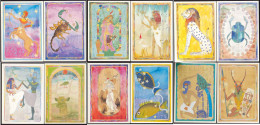 12 CPSM / CPM 10.5 X 15 Les 12 Signes Du Zodiaque Astrologie Horoscope EGYPTE Illustrateur KANTARO 1992 - Astrologie