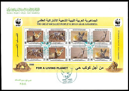 LIBYA 2008 WWF Fox - IMPERFORATED Minisheet (Libya Post FDC) - FDC