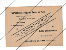 Carte De Visite Publicitaire - Ch. LEDENT , Fabrication Spéciale De Seaux En Tôle - HERSTAL  ( B375 ) - Tarjetas De Visita