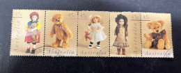 2-5-2024 (stamp) Austrlaia - Strip Of 5 5 Used Stamps (Dolls & Terddy Bears)  Ours En Peluche Et Poupées - Gebruikt