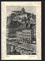 Künstler-AK Graz, Hauptplatz Mit Cafe Nordstern Und Strassenbahn, Blick Zum Uhrturm  - Otros & Sin Clasificación