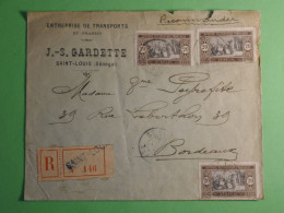 DN20 SENEGAL   LETTRE RECO  1923  ST LOUIS   A BORDEAUX   ++ AFF.   INTERESSANT+ ++++ - Cartas & Documentos