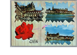 GIEN 45 - Vue Generale Multivue Place Pont Eglise Fleur Une Rose Carte Vierge - Gien