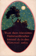 H1888 - Spruchkarte Fenster Himmel Mond - Verlag Hans Friedrich Abshagen - Otros & Sin Clasificación