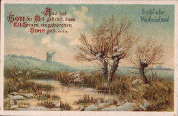 H1889 - Litho Spruchkarte Krippe Weihnachtskrippe - Glückwunschkarte Weihnachten Winterlandschaft - Andere & Zonder Classificatie