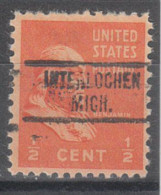 USA Precancel Vorausentwertungen Preo Locals Michigan, Interlochen 734, Perf. Not Perfect - Preobliterati