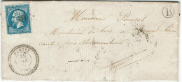 YT N° 22 Empire Franc Dentelé 20 C Bleu Sur LAC De PANCEY - Boite Rurale - 1862 Napoléon III.