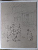 TABLEAU - PIERRE OUTIN (1840-1899) , CAVALIER DANS UNE COUR DE FERME - Dibujos