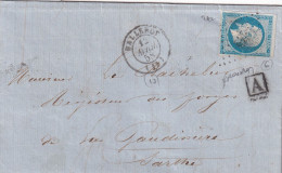 LETTRE. 12 AVRIL 58. N° 14. BALLEROY. CALVADOS. PC 242. BOITE URBAINE A. POUR LA GAUDINIERE - 1849-1876: Classic Period