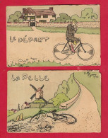 AF190 ET AE607 FANTAISIES VELO BICYCLETTE CYCLISTE FUMEUR PIPE LE DEPART LA PELLE ILLUSTRATEUR VILLY GREEN 1903 3 CPA - Uccelli