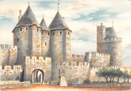 CARCASSONNE Dessin Porte Narbonnaise Et Tour Du Tréson 13 (scan Recto Verso)MF2766UND - Carcassonne