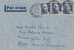 LETTRE. 20 8 46. BANDE 3 X GANDON 10Fr N° 726. PAR AVION. PARIS 115 POUR WASHINGTON. USA - 1921-1960: Modern Period