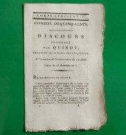 D-FR Discours Prononcé Par Quirot, Président Du Conseil Des Cinq-Cents 1799 - Historische Documenten