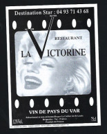 Etiquette Vin Du Var La Victorine  Brignoles 83 Visage Marilyn Monroe "femme" - Rosés