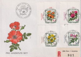 1977 Schweiz Pro Juventute R- FDC, Zum:CH J261-J264, Mi:CH 1112-1115, Rosen Ll, Eck Stücke Mit Tabs: F. Vollstempel - Briefe U. Dokumente