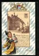 Passepartout-Lithographie München, Königliches Hofbräuhaus, Münchner Kindl, Wappen  - Andere & Zonder Classificatie