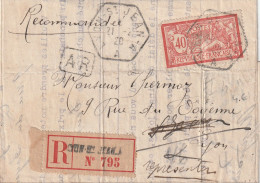 Tad Recette Auxiliaire Urbaine Lyon St Jean A Du 20-2-1920 Sur N° 119 Recommandé Avec AR - 1877-1920: Période Semi Moderne