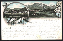 Lithographie Ruhpolding, Teilansicht, Ortspartie Mit Kirche  - Ruhpolding