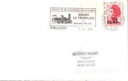 1 ER JOUR FLAMME CHEMIN DE FER SAUJON-LA TREMBLADE 1989 - Maschinenstempel (Werbestempel)