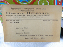 MONS:CARTE COURRIER DES ETS GUSTAVE DELPORTE EDITION DE MUSIQUE 6 RUE DE LA BICHE - Mons