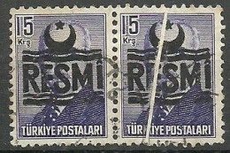 Turkey; 1955 Official Stamp 15 K. "Pleat ERROR" - Dienstzegels