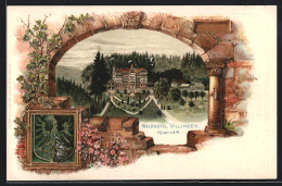 Passepartout-Lithographie Villingen / Baden, Waldhotel Villingen Von Mauer Aus Gesehen  - Autres & Non Classés