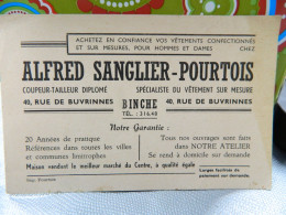 BINCHE: CARTE PUBLICITAIRE DE ALFRED SANGLIER-POURTOIS -COUPEUR TAILLEUR 40 RUE DE BUVRINNES-1961 - Binche