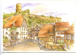 CPSM  10.5 X 15 Haut Rhin  KAYSERSBERG   Aquarelle De Bernadette Voz   Maisons Alsaciennes Et Ruines Du Château Fort - Kaysersberg