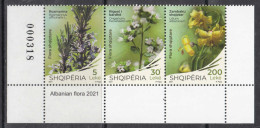 2021 Albania Flora Flowers Complete Strip Of 3 MNH - Albanie