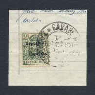 España 1932 — TIMBRE ESPECIAL MOVIL 15 Cts — Habilitados, República Española — En Fragmento De Factura - Revenue Stamps