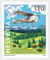 Switzerland Schweiz Suisse 2024 100 Years La Caquerelle - Lausanne Special Fight Aviation Airplane Stamp MNH - Airplanes