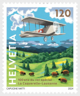 Switzerland Schweiz Suisse 2024 100 Years La Caquerelle - Lausanne Special Fight Aviation Airplane Stamp MNH - Unused Stamps