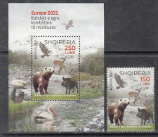 2021 Albania Fauna Bears Birds Europa Complete Set Of 1 + Souvenir Sheet MNH @ BELOW FACE VALUE - Albania